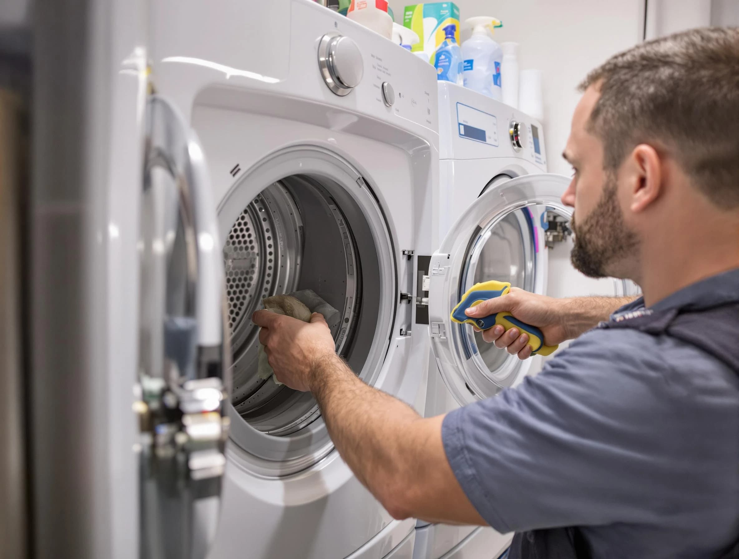 Goodyear Dryer Vent Cleaning specialist removing lint buildup from a dryer lint trap system in Goodyear