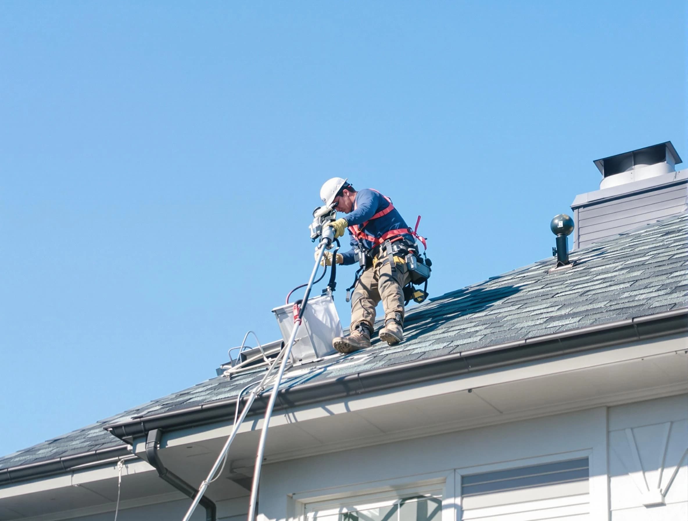 Goodyear Dryer Vent Cleaning certified technician cleaning a roof-mounted dryer vent system in Goodyear