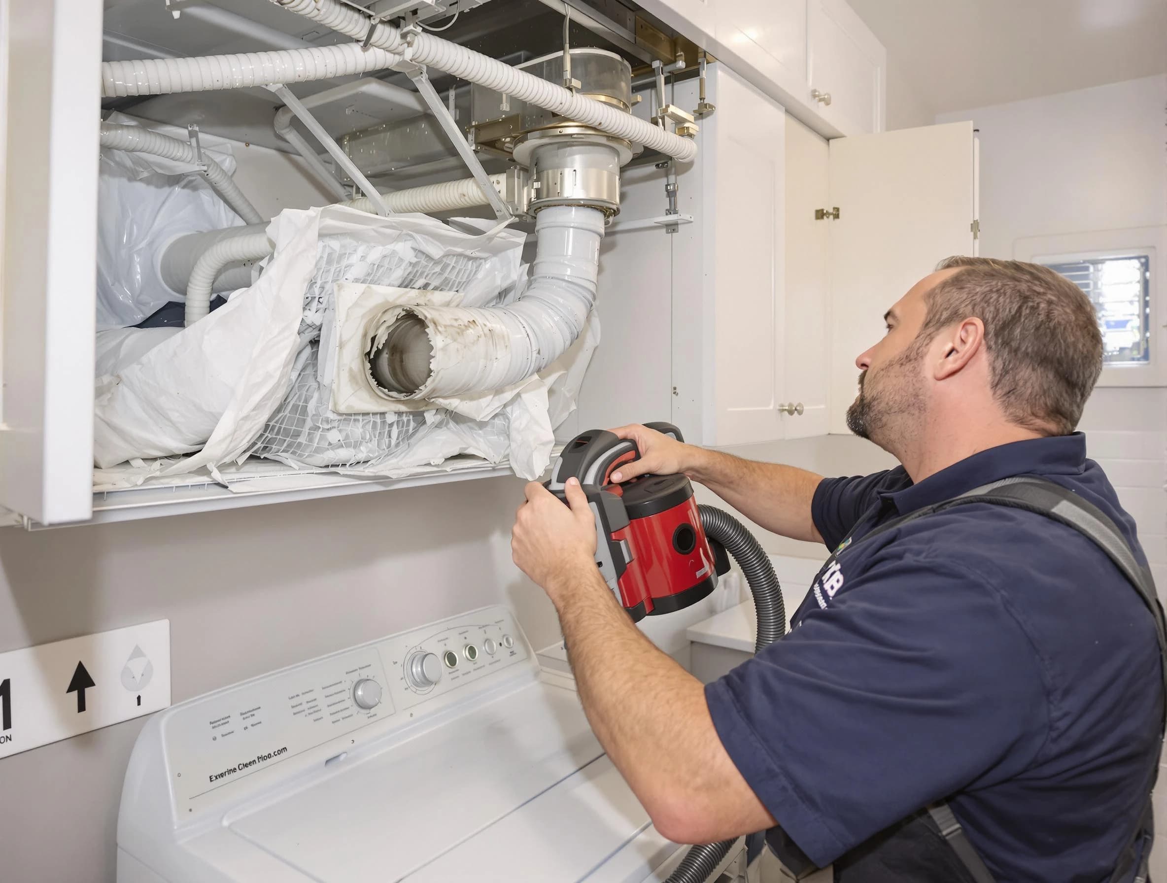 Goodyear Dryer Vent Cleaning technician performing professional exhaust vent cleaning at a residential property in Goodyear