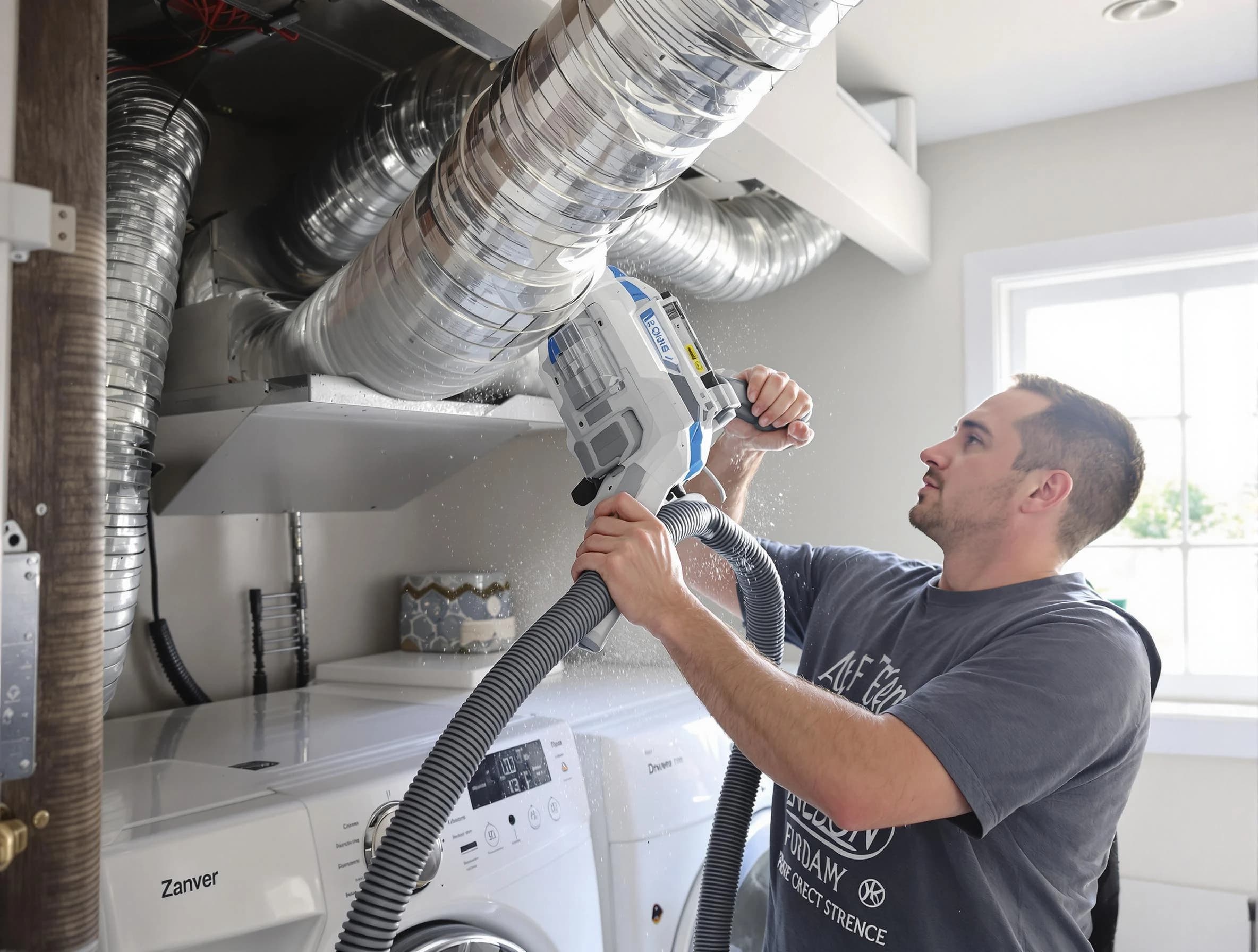 Goodyear Dryer Vent Cleaning specialist cleaning deep within a dryer vent duct system in Goodyear