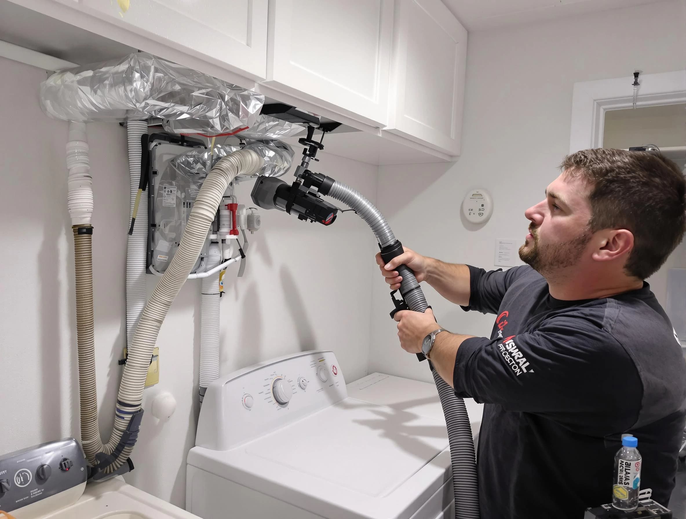 Goodyear Dryer Vent Cleaning certified technician performing safety-focused gas dryer vent cleaning in Goodyear