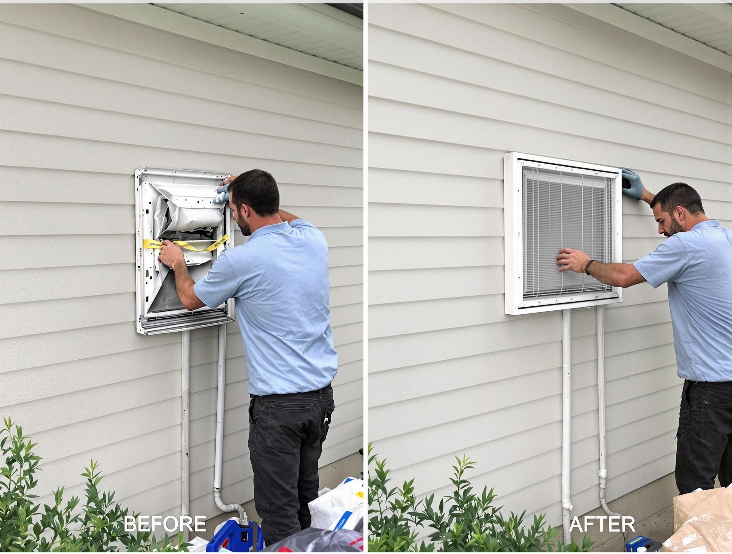 Goodyear Dryer Vent Cleaning technician installing high-quality dryer vent cover at a residential property in Goodyear