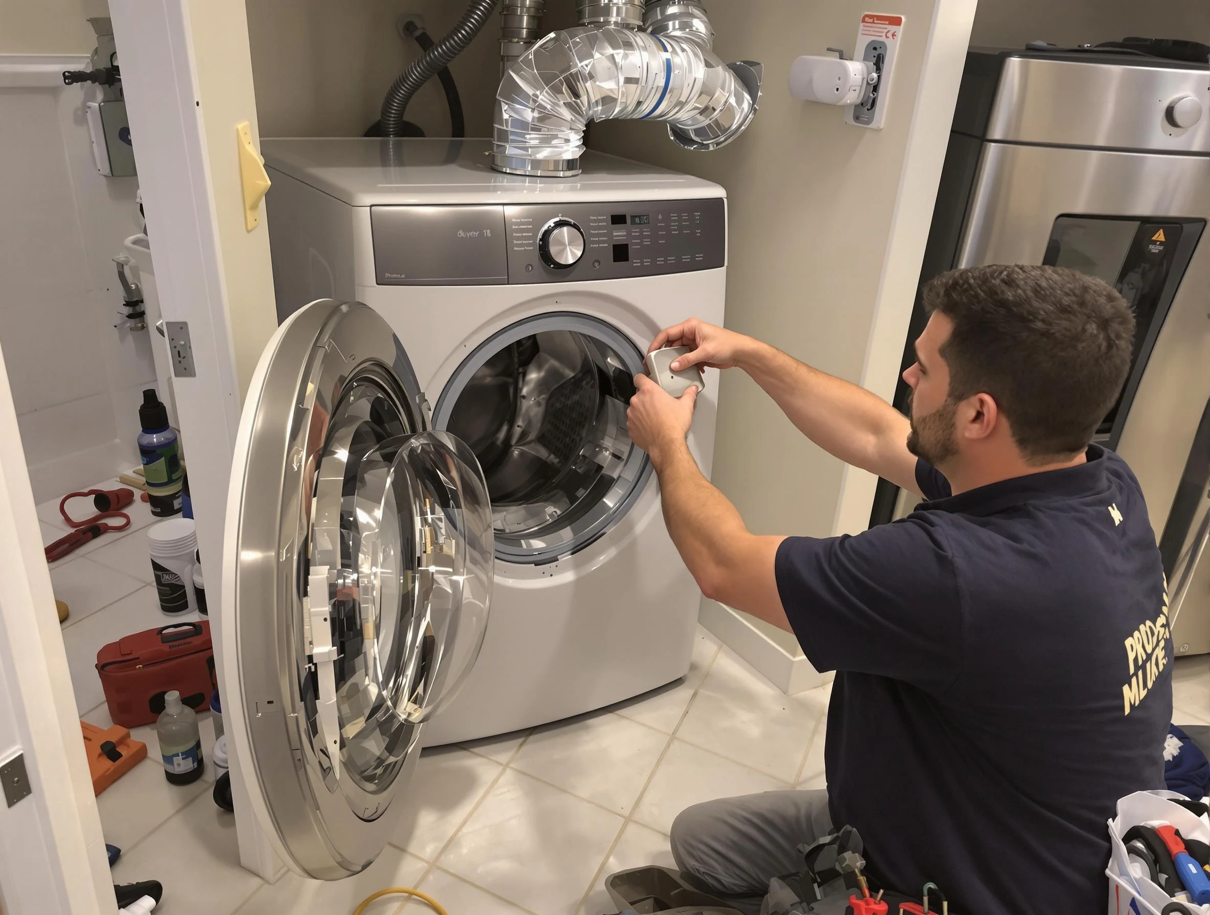 Goodyear Dryer Vent Cleaning technician performing precise dryer vent hose installation in Goodyear